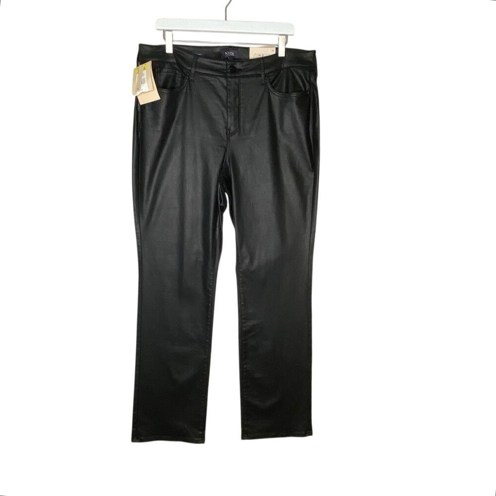 NYDJ Marilyn Straight Jeans Womens Sz 16 Black Lift Tuck Tech Stretch Coated New